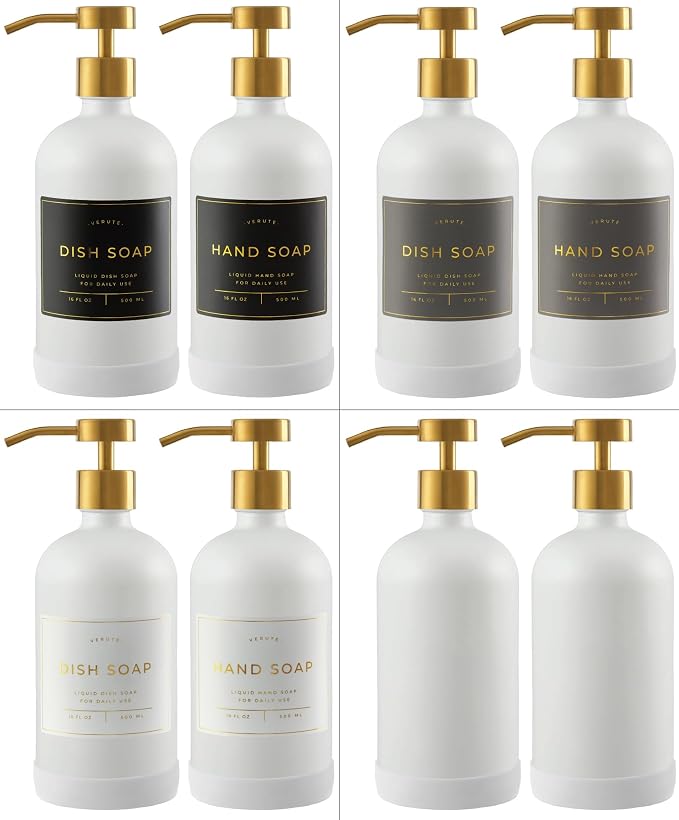 16oz Glass Soap Dispenser with Stainless Steel Pump, 21 Waterproof Labels - Image 5