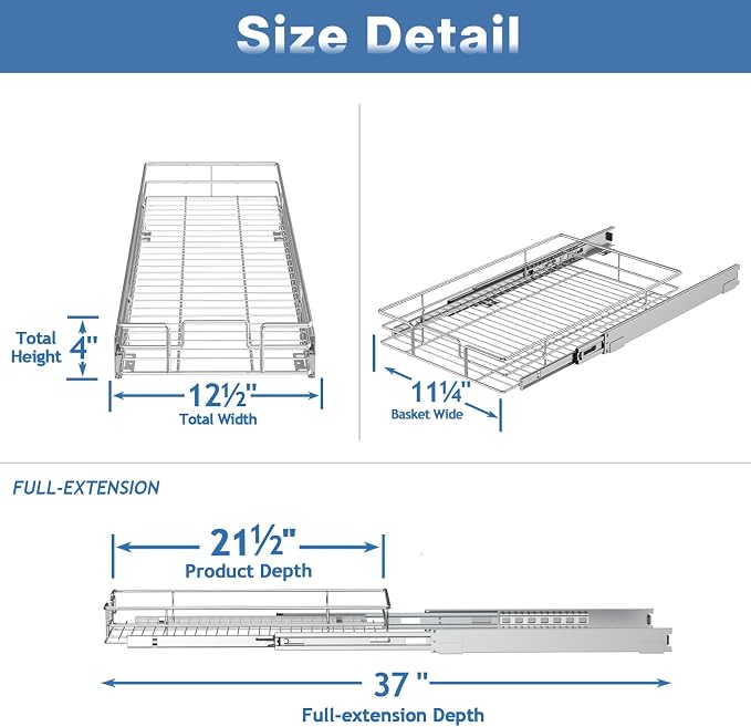 ROOMTEC Pull Out Cabinet Organizer, Cabinet Pull Out Shelves 12½" W x 21½" D - Image 3