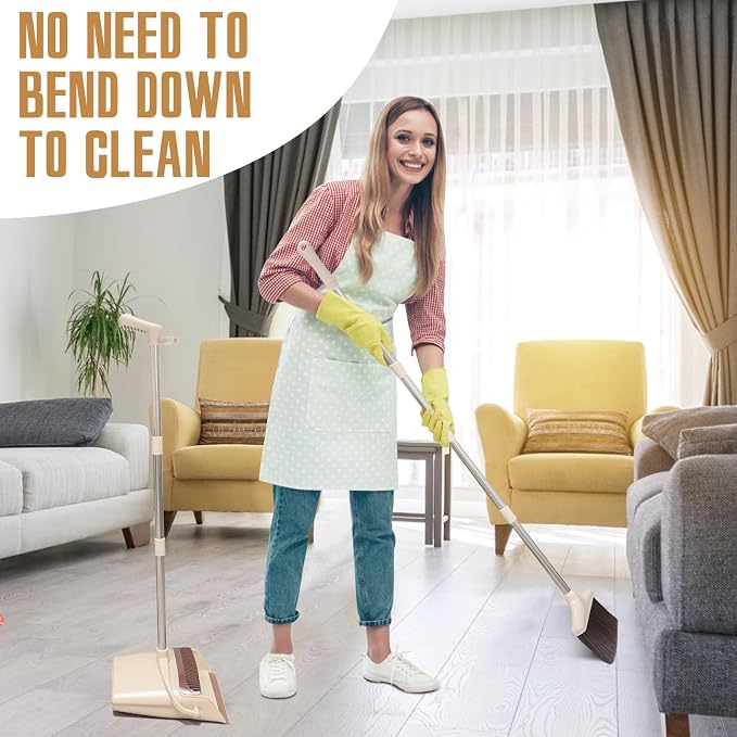 Broom and Dustpan Set with Long Handle, Light Weight Stainless Steel Poles - Image 3