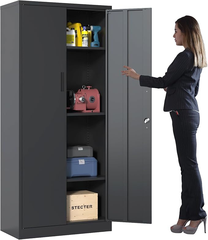 Metal Storage Cabinet with Adjustable Shelves, Garage Tool Cabinet with 2 by BIZOEIRON