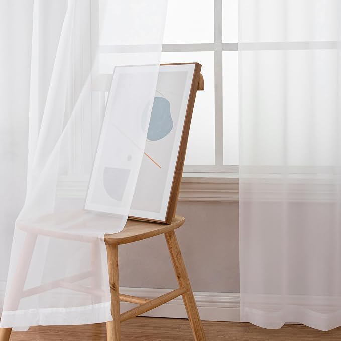 Chyhomenyc White Sheer Curtains 63 Inch Length 2 Panels Set, Light Filtering - Image 5