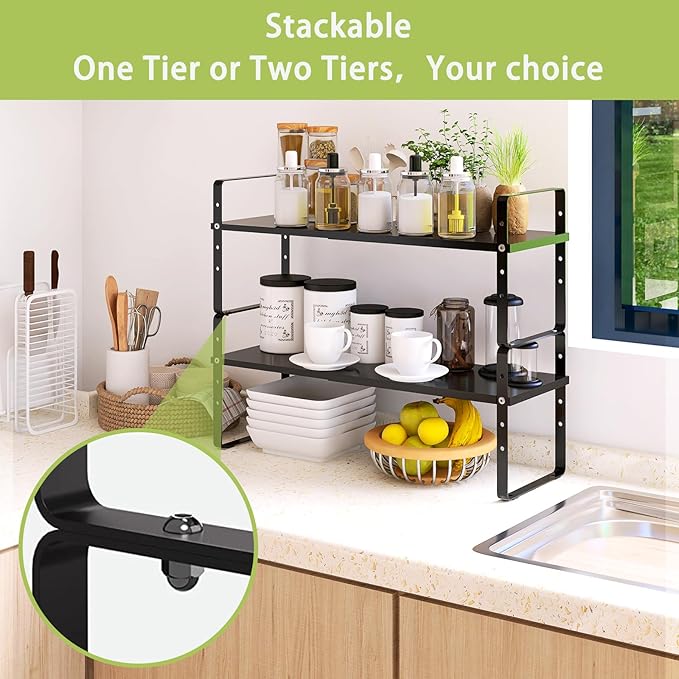 Expandable Cabinet Shelf Organizer Rack, Stackable Kitchen Counter Storage - Image 4