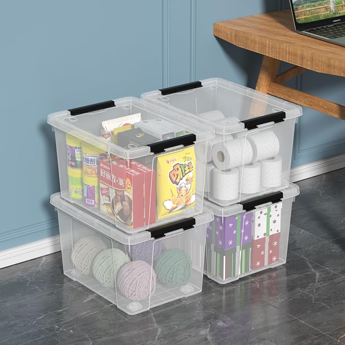 4 Pack 22 Quart Latch Box, Buckle Up Storage Box Set - Image 4