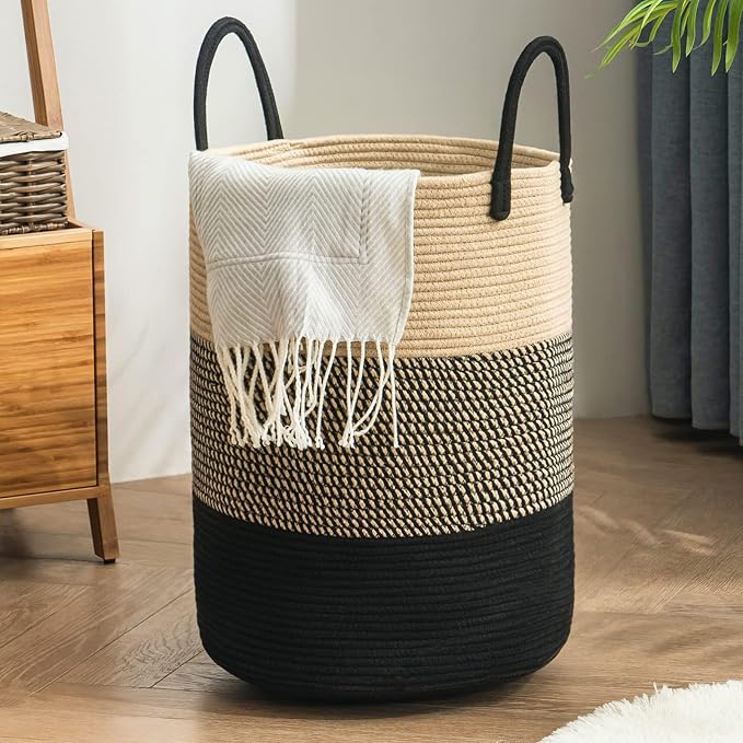 YOUDENOVA Woven Rope Laundry Hamper Basket, 58L Tall Laundry Basket by YOUDENOVA