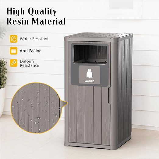 Outdoor Single Barrel Trash Can, Waterproof Resin Garbage Can - Image 4