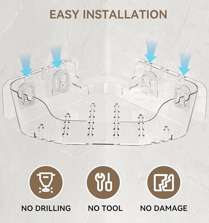 Corner Shower Caddy, Rustproof Corner Shower Shelves, No Drilling Bathroom - Image 5
