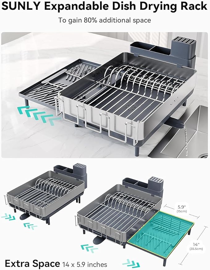 SUNLY Large Dish Drying Rack, Expandable Dish Racks - Image 2