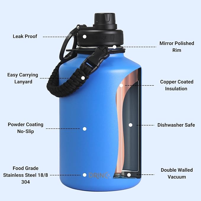 Drinco Stainless Steel Water Bottle Spout Lid Vacuum Insulated Double Wall - Image 5