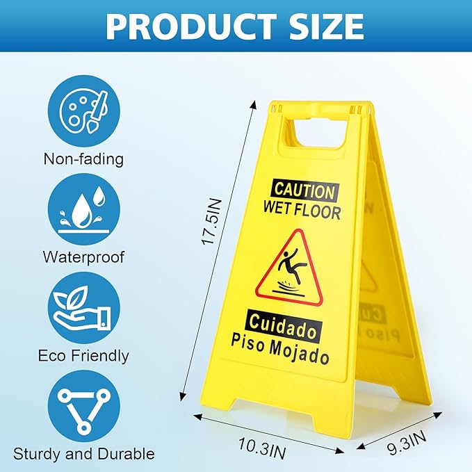 1-Pack Caution Wet Floor Sign, 17.5" Height, Bright Yellow Double-Sided Folding - Image 6