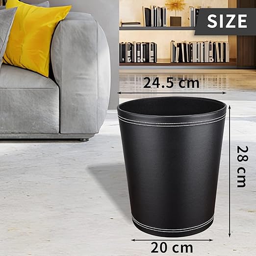Pu Leather Trash Can, 2.6 Gallon Black Bathroom Trash Can, Small Office Garbage - Image 3