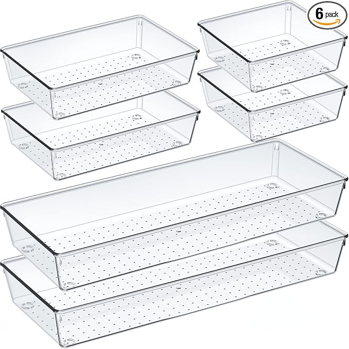 Criusia 6 Pcs Large Size Clear Drawer Organizer Set, Acrylic Non Slip Non by Criusia
