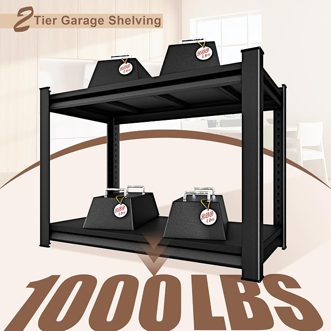 40" W 2-Tier Garage Shelving Heavy Duty, 1000LBS Loads Garage Storage Shelves - Image 4