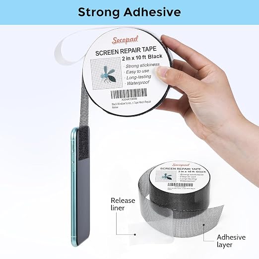 Black Window Screen Repair Tape, 2IN X 10FT Screen Repair Kit - Image 2