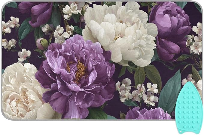 Rose Floral Purple and White Ironing Mat by Tatenale