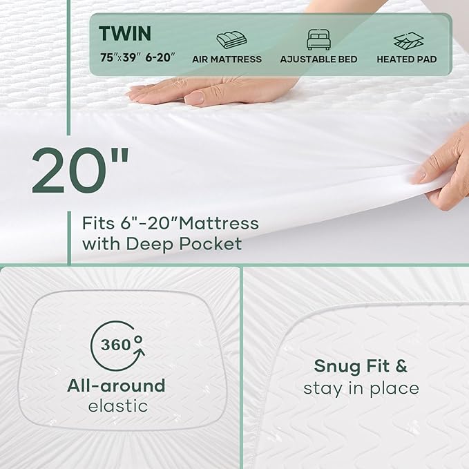 OhGeni 100% Waterproof Twin-2 Pack Mattress Protector, Fitted Sheet - Image 6