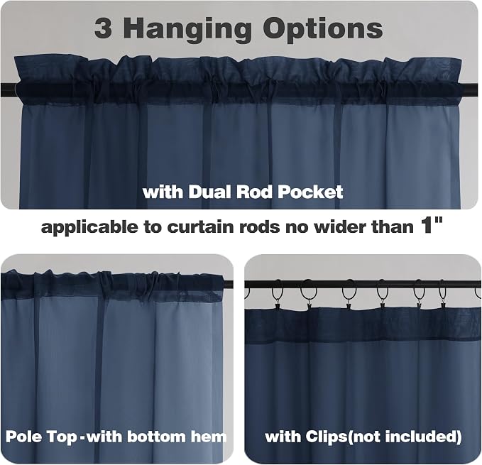 Chyhomenyc Sheer Curtains Tiers 42W x 24L Inches 2 Pieces, Light Filtering - Image 3