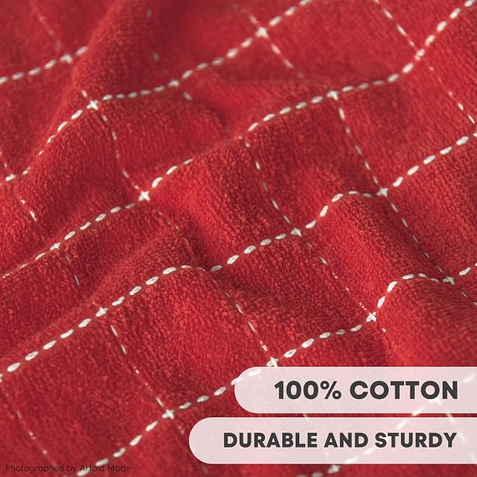 Artoid Mode Checkered Designed Cotton Red Green Terry Kitchen Dish Cloths - Image 3