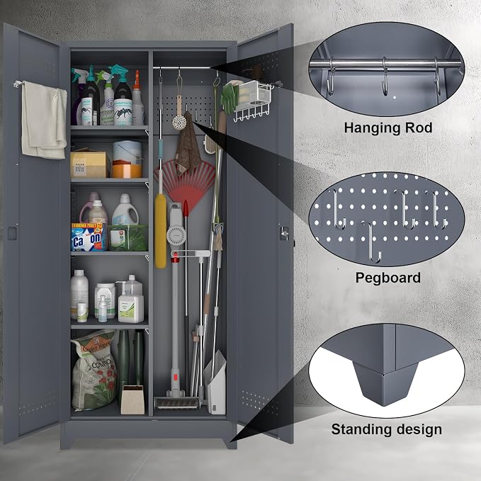 Metal Tool Storage Cabinet, Broom Closet - Image 5