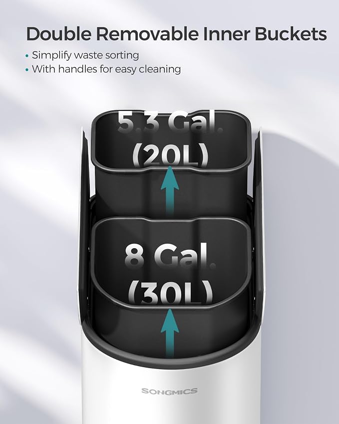 SONGMICS 13-Gallon Dual Kitchen Trash Can, 5.3 and 8 Gallon Compartments - Image 4
