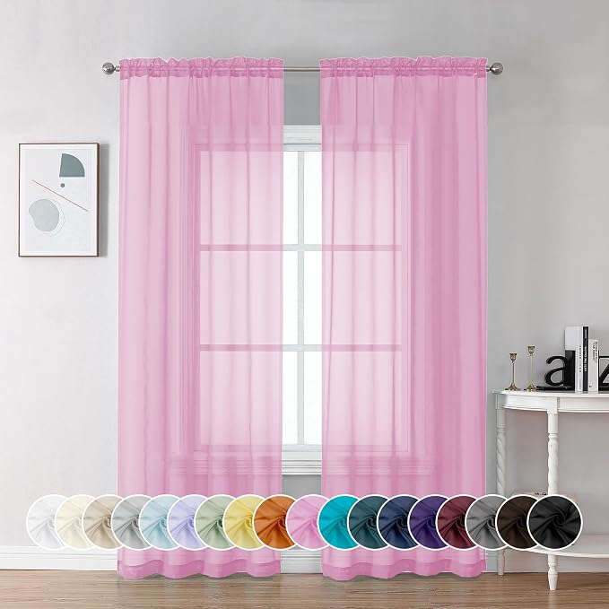Chyhomenyc Pink Sheer Curtains 72 Inch Length 2 Panels, Light Filtering Soft by Chyhomenyc