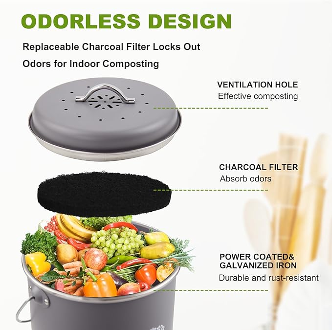 Kitchen Countertop Compost Bin, Odor Resistant Indoor Compost Bin - Image 4