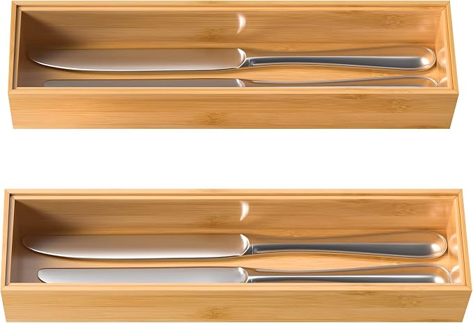 Silverware Tray for Drawer, Stackable Kitchen Bamboo Drawer Organizer 12" x 3" - Image 7