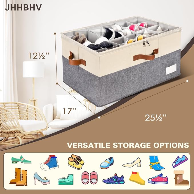 2 Pack Shoe Organizer for Closet, Adjustable Shoe Box Storage Containers - Image 6