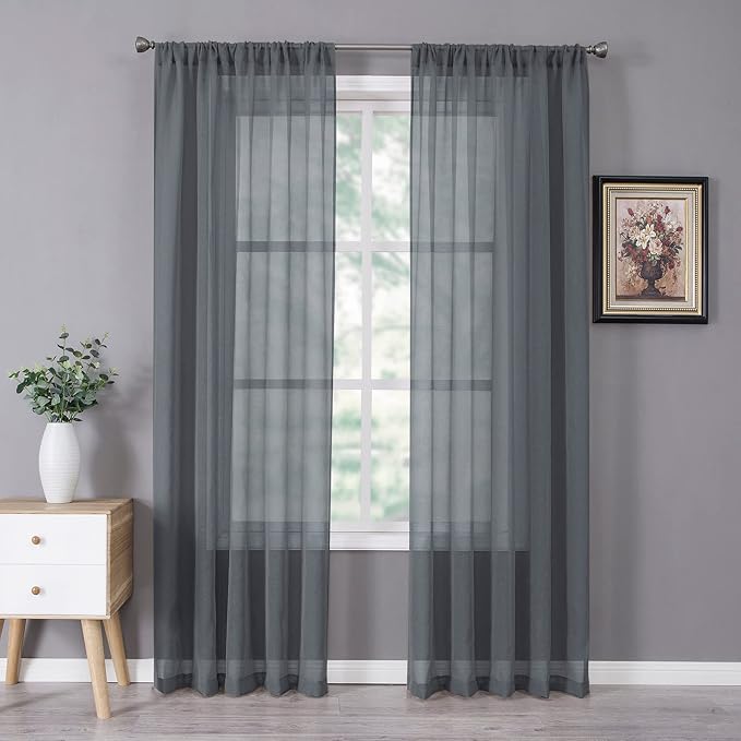 Tollpiz Sheer Curtain Linen Textured Living Room Curtains Sheer Light Filtering by Tollpiz