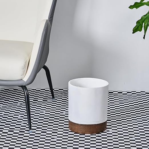 Polytree White Marble and Brown Wood Round Wastebasket, Resin Small Round - Image 9