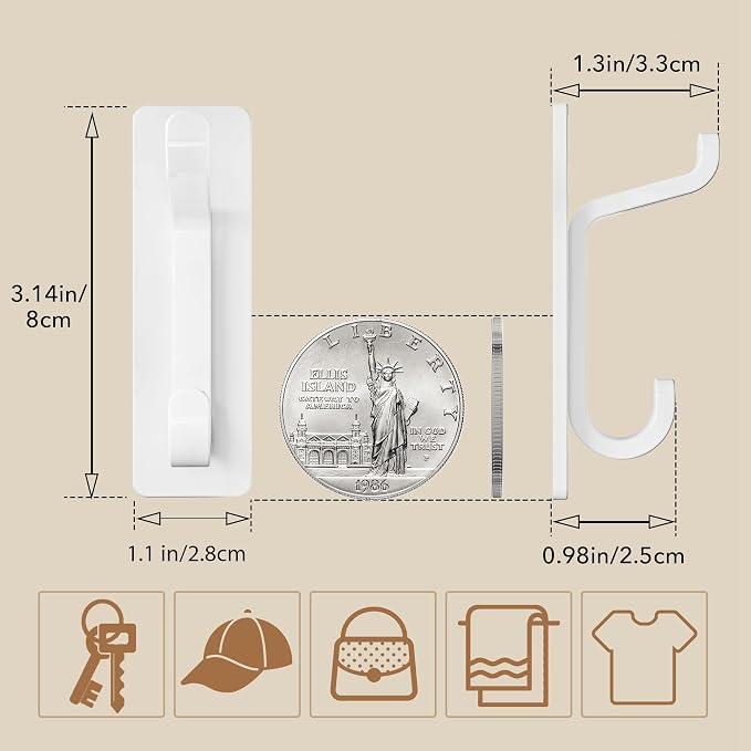 12 Pack Wall Hooks for Coat and Towel: 13LB Adhesive Door Hanger Stick on - Image 4