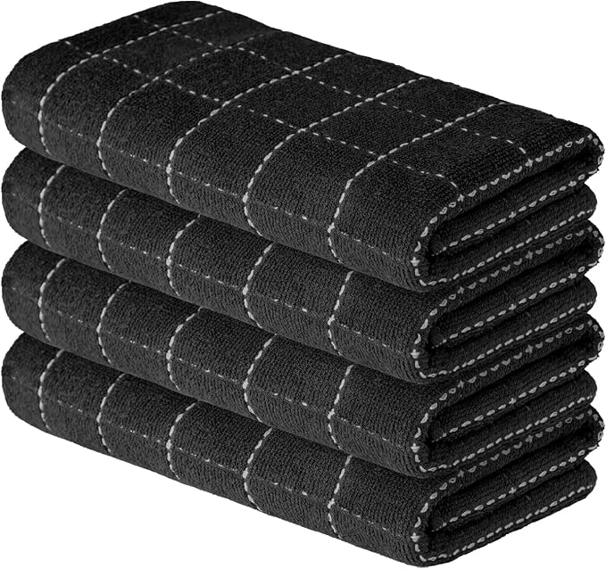Artoid Mode Checkered Designed Cotton Black Terry Kitchen Dish Towels, 15x25 by ArtoidMode