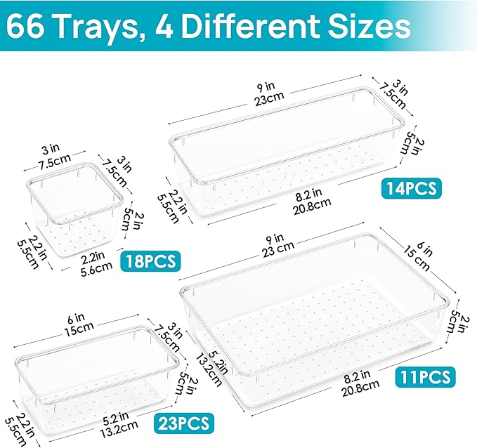 Vtopmart 66 PCS Clear Plastic Drawer Organizer Bins, 4-Size Versatile Bathroom - Image 6