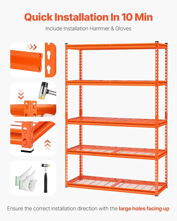 VEVOR Storage Shelves, 2500 lbs, 5 Tier Heavy Duty Garage Shelving, - Image 7