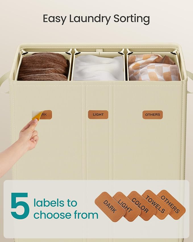 SONGMICS 42.2 Gallon Laundry Hamper, 3-Compartment Laundry Basket Sorter - Image 4