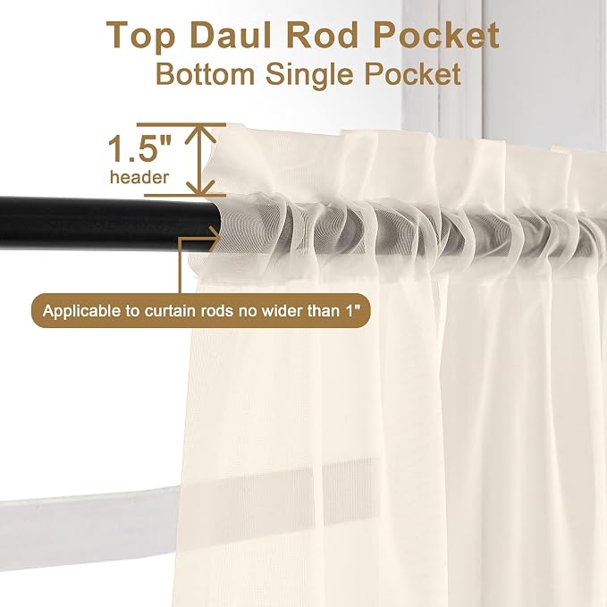 Chyhomenyc Cream Sheer Curtains 84 Inches Long 2 Panels Set- Light Filtering - Image 5