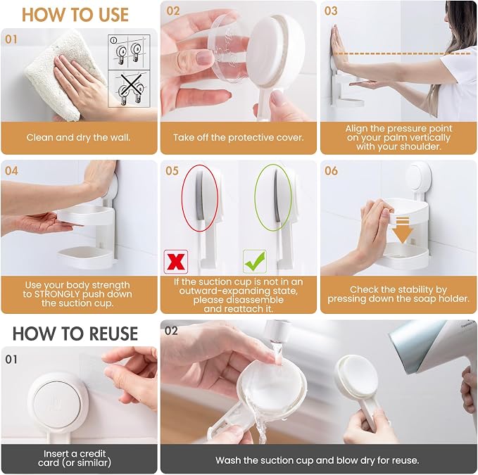 LEVERLOC Soap Dish Holder for Shower Double Layer Suction Cup Wall Mounted - Image 5
