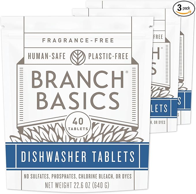 Branch Basics Dishwasher Tablets – 40 Ct, 3 Pack | Plastic-Free, Fragrance-Free by BranchBasics