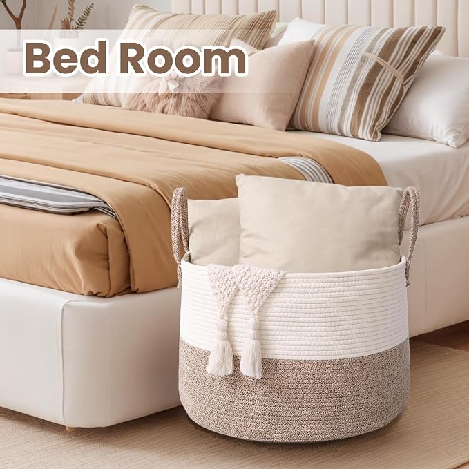 Woven Blanket Basket, 65L Large Rope Storage Bin - Image 6