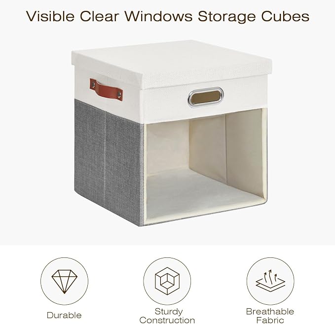 Fabric Storage Cubes with Clear Windows and Lids, Decorative Storage Boxes - Image 3
