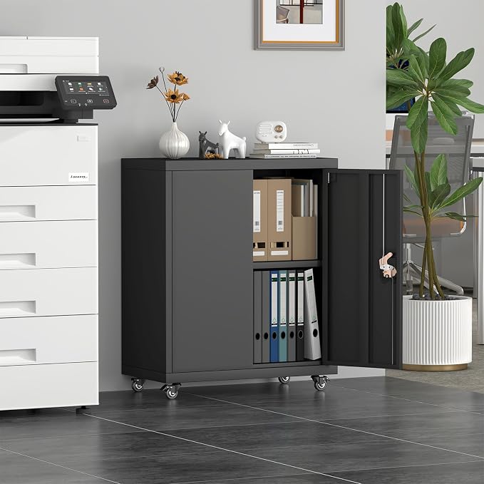 Metal Cabinet with Wheels, Steel Cabine with Locking Doors, Small Cabinet with - Image 7