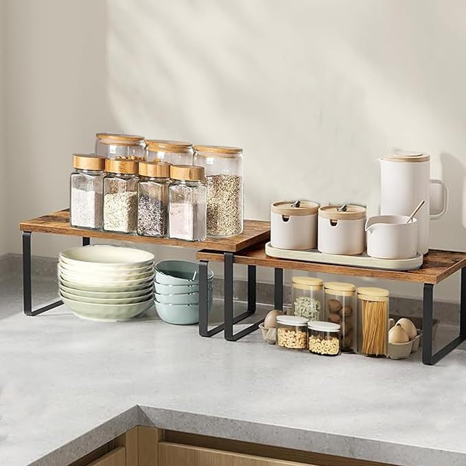 Cabinet Organizer Shelf, Kitchen Counter Storage, 2-Piece Set, Stackable Spice - Image 2