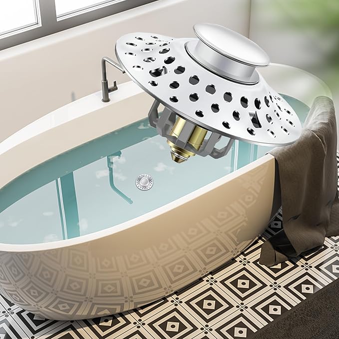Tub Stopper Bathtub Drain Hair Catcher, 2 in 1 Bathtub Drain Stopper, Bathtub - Image 6