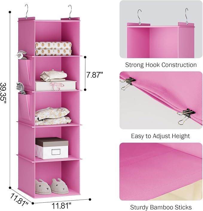 YOUDENOVA Hanging Closet Organizer, 5-Shelf Closet Hanging Storage Shelves - Image 3