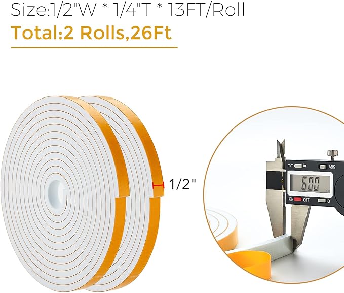 26 Feet Weather Stripping Door Seal, 1/2" Wide X 1/4" Thick Door Seal Strip - Image 3
