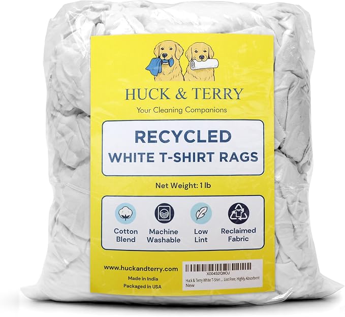 Huck & Terry White T-Shirt Bag of Rags, 100% Recycled Material, Cotton Blend - Image 2