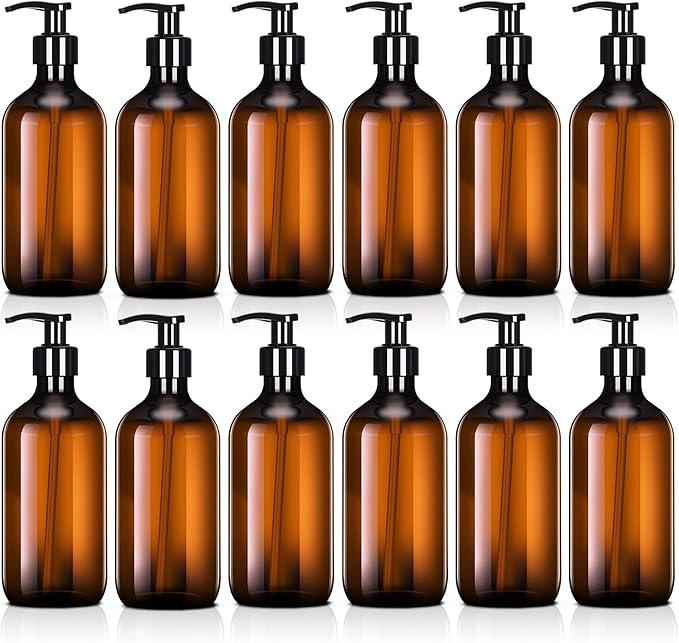 Tessco for you 12 Pack Amber Soap Dispenser Empty Plastic Pump Bottles by Tessco