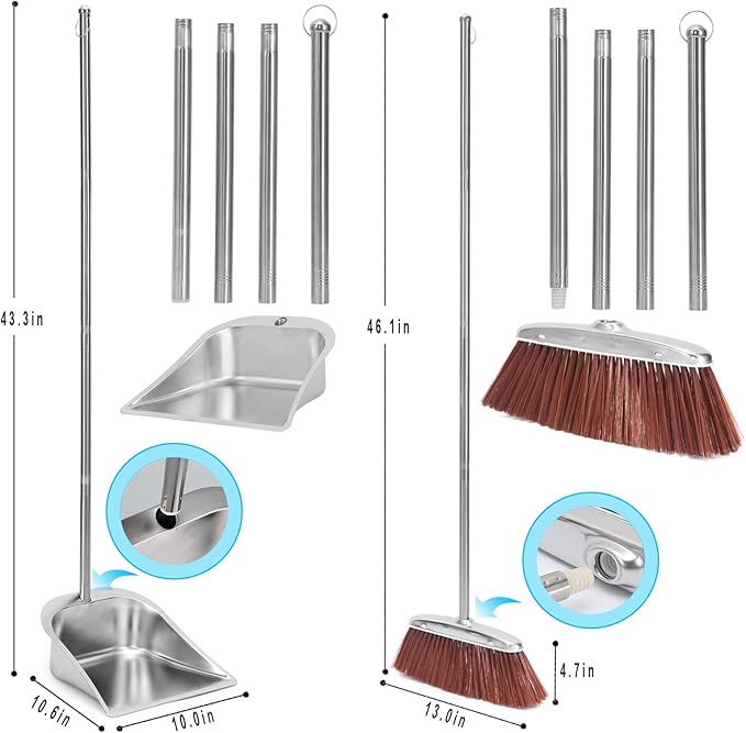 Broom and Dustpan Set for Home, Heavy Duty Dustpans - Image 4