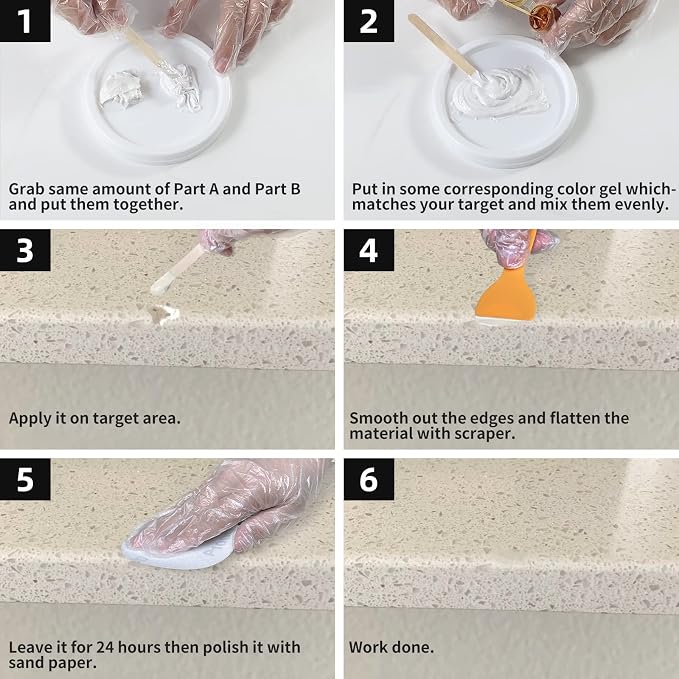 Globalcom Tile and Granite/Marble Repair Kit, Porcelain Stone and Quartz - Image 6