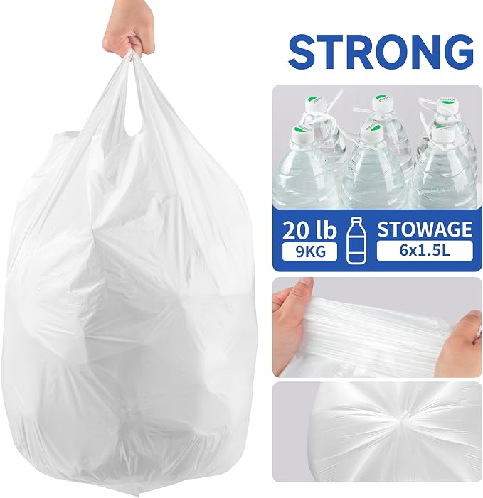 Small Trash Bags with Handles 13 Gallon 20 Count White - Image 4