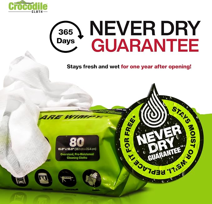 Crocodile Cloth PowerSCRUB Cleaning Wipes – 80 Dual-Surface Cloths, Heavy-Duty - Image 4